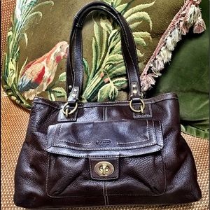 Coach Dark Brown Leather Shoulder Tote